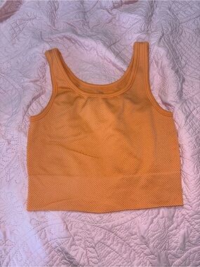 ONE/SIZE Ribbed Scoop Neck Crop Tank - Peachy Orange